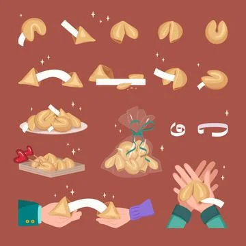 Chinese fortune cookies set of elements. Baking with white templates, pieces of Stock Illustration