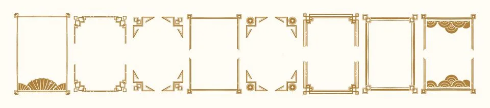 Chinese frame geometric set, vector oriental border print, asian vintage Stock-Illustration