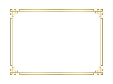 Chinese frame rectangle line, certificate frame, antique china border gold .. Illustrazione stock