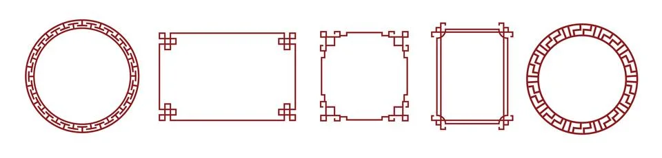 Chinese frame vector design. Circle and square border. Illustrazione stock