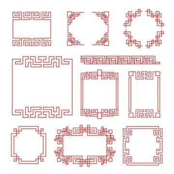 Chinese frames. Asian new year decorative traditional borders, oriental red line Illustrazione stock