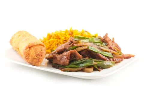 Chinese fried beef with scallion Stock Photos