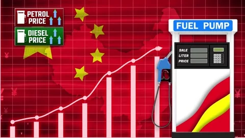 Chinese fuel cost inflation and economic market growth graphics Stock Footage 343671908
