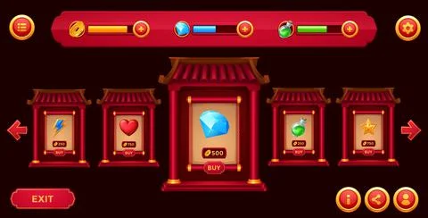 Chinese game shop interface windows and UI icons Stock Illustration