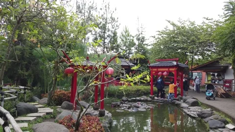 Chinese Garden Theme Park Section, Established Shot of Floating Market Lembang Stock Footage 130251100