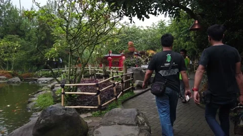 Chinese Garden Theme Park Section, Established Shot of Floating Market Lembang Stock Footage 130289959