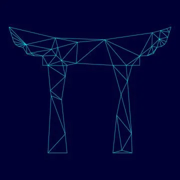 Chinese Gate low poly triangulation triangulated polygonal electric cyan bl.. Illustrazione stock