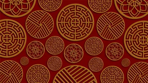 Chinese geometric coin pattern festive red background Stock Illustration