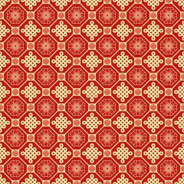 Chinese geometric seamless pattern in vibrant red and gold Illustrazione stock
