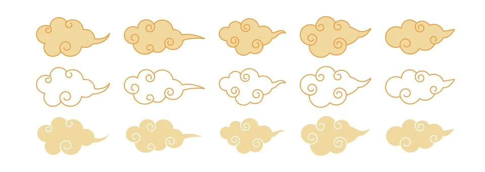Chinese gold element clouds set Stock Illustration
