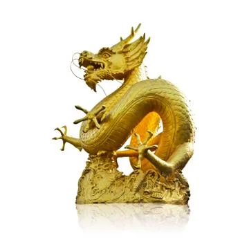 Chinese golden dragon statue isolated on white background. Stock Photos