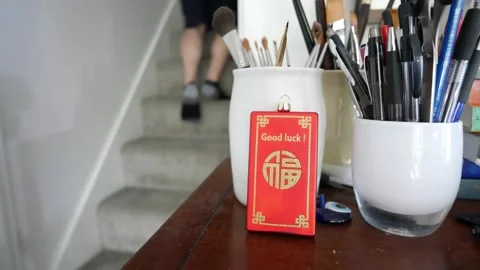 Chinese good luck charm with dynamic moving background Stock Footage 255105736
