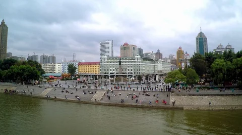 Chinese Harbin park and local people Stock Footage 128939531