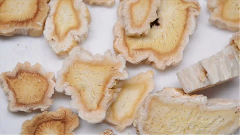 Chinese herb of Platycodonis Radix or Balloonflower Root rotating Stock Footage 99060130