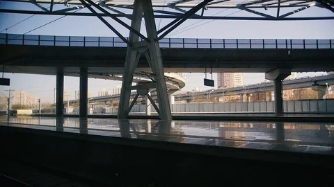 Chinese high speed train leaves station. View from the inside Stock Footage