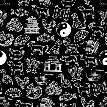 Chinese horoscope seamless vector pattern Illustrazione stock