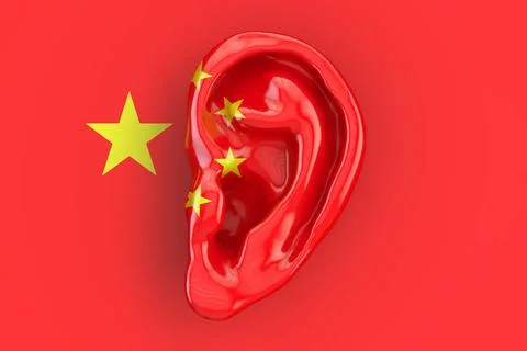Chinese intelligence concept, ear on the flag of China. 3D rendering Chine... Stock Photos