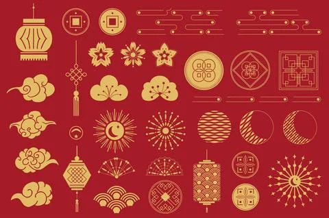Chinese Isolated Elements Set Stock Illustration
