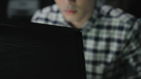 Chinese IT worker working in office at night,4K Stock Footage 243455276