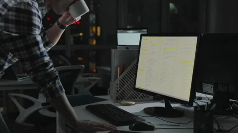 Chinese IT worker working in office at night,4K Stock Footage 243460702