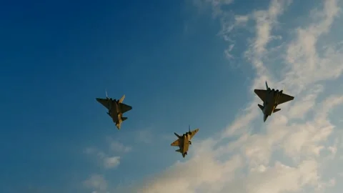 Chinese J-20 fighter jets flying in the air Stock Footage 313774264