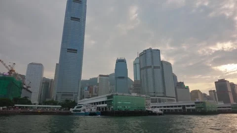 Chinese Junk Boat Red Sails, Victoria Harbour, Hong Kong Stock Footage 345224731