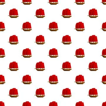 Chinese junk ship pattern with red sails Stock Illustration