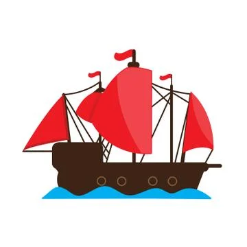 Chinese junk ship . vector cartoon design. Stock Illustration