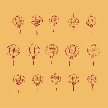 Chinese lamps pattern , hand drawn sketch vector. Stock Illustration