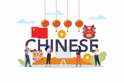 Chinese language class with chinese elements. Stock Illustration