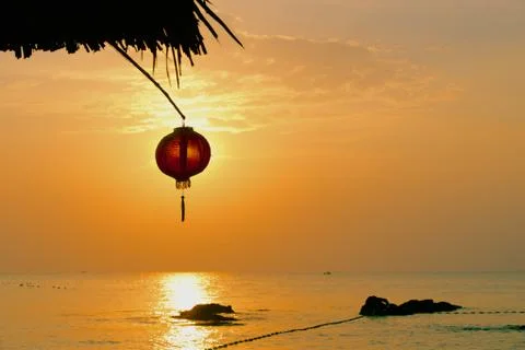 Chinese lantern on the beach Stock Photos