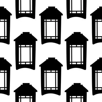 Chinese lantern black Asian pattern Festive street Stock Illustration