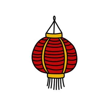 Chinese lantern doodle icon, vector color illustration Stock Illustration