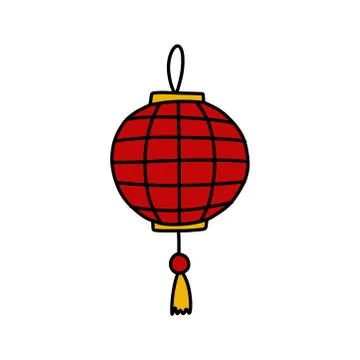 Chinese lantern doodle icon, vector color illustration Stock Illustration
