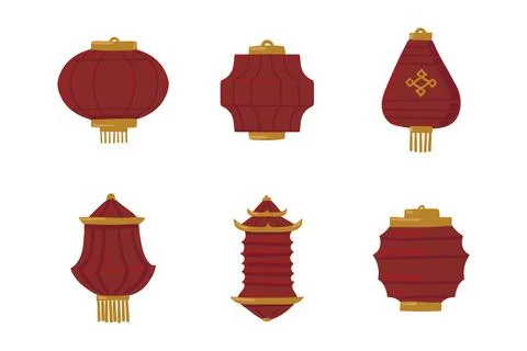 Chinese Lantern with Flat Hand Drawn Style Stock Illustration