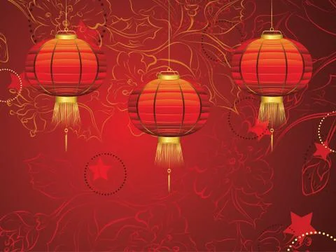 Chinese Lantern with Flowers Stock Illustration