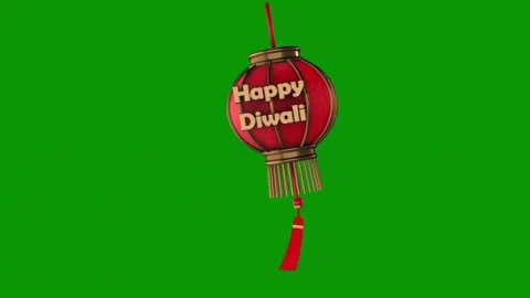 Chinese lantern hanging green screen red balloon words happy di animated Stock Footage 314063657