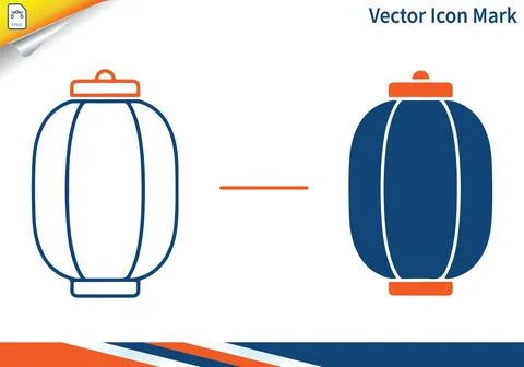 Chinese lantern icon set simple design outline and filled. Illustrazione stock