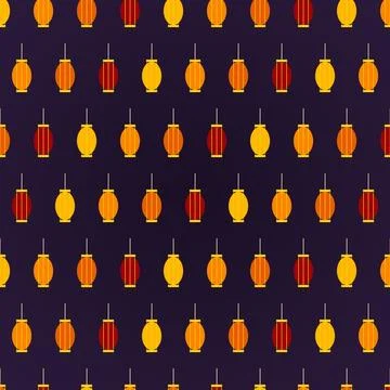 Chinese Lantern Pattern Vector Background with Red and Yellow Traditional P.. Stock Illustration