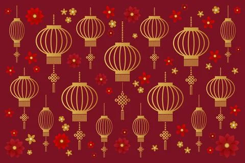 Chinese Lanterns and Blossoms Pattern vector illustration 스톡 일러스트