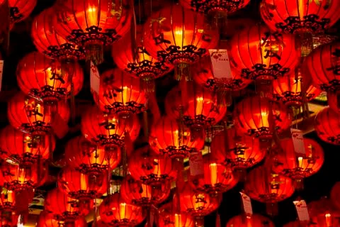 Chinese lanterns decorations on ceiling Stock Photos