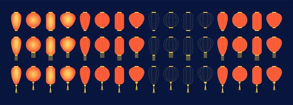 Chinese lanterns design elements collection Stock Illustration