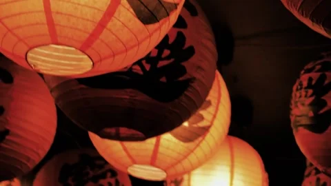 Chinese lanterns indoors Stock Footage 157590839