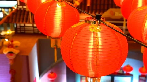 Chinese lanterns. LED Lighting, Colourful festoons, New Year Video stock 89694599