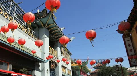Chinese Lanterns Over Chinatown Street Stock Footage