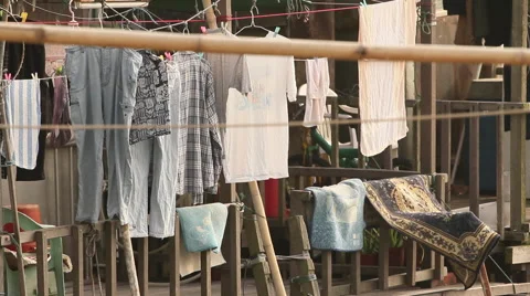 Chinese laundry on line.  Hong Kong. Stock Footage 59377282