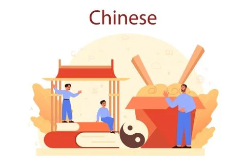 Chinese learning concept. Language school chinese course. Ilustración de archivo