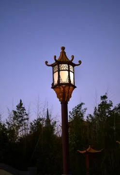Chinese lightpost with trees Stock Photos