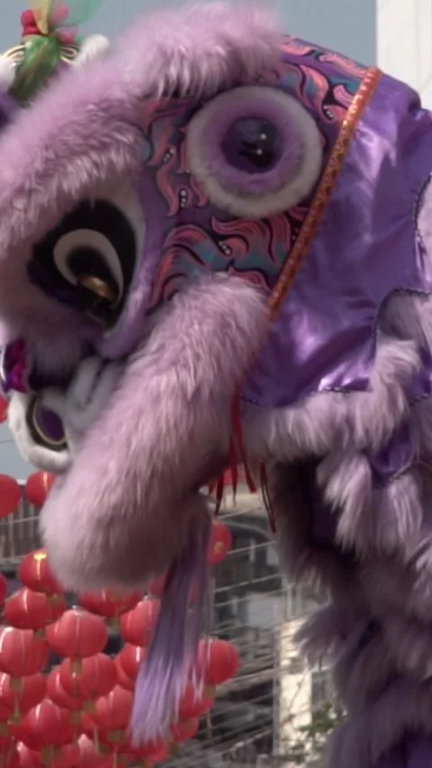 Chinese lion dance performing, Slow motion. Stock-Footage 328633754