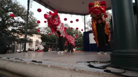 Chinese Lion Dance on Stage Stock Footage 10876485